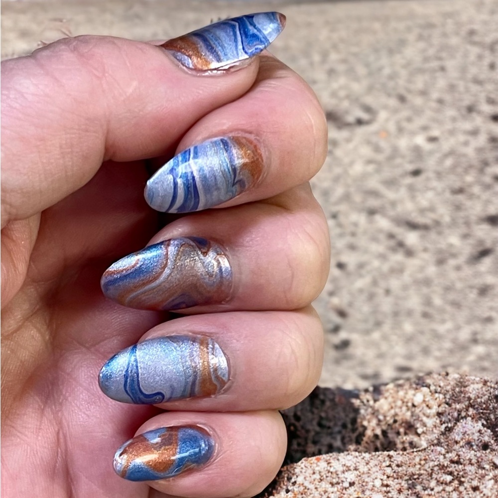 Terra Cotta and blue swirl shimmer nail wraps